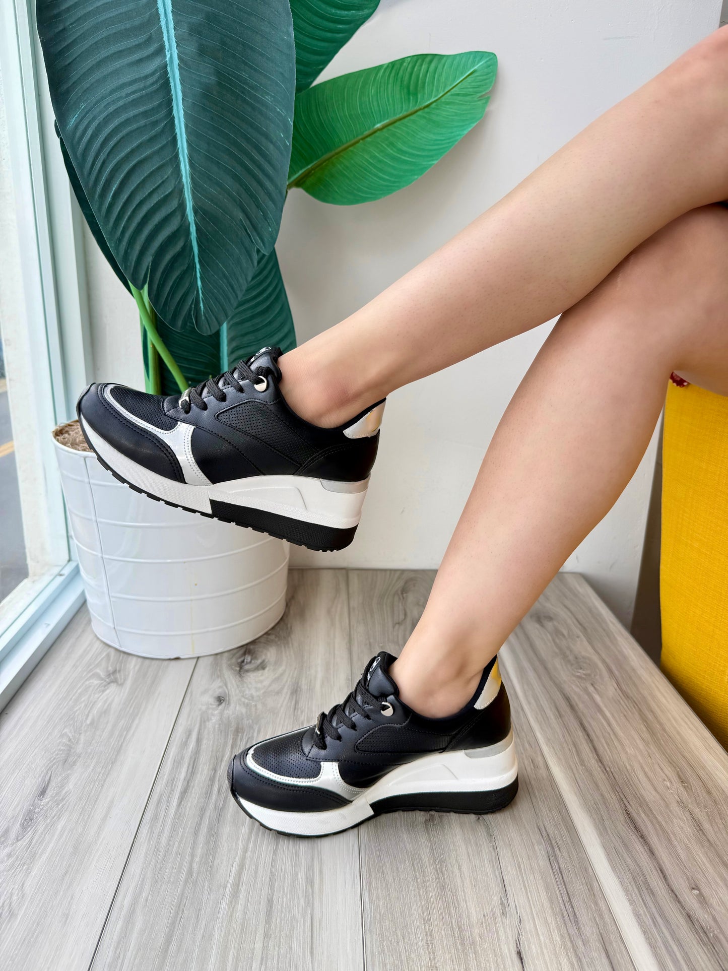 Teodora Black/Silver Heeled Sneaker - Stela The Shoetique