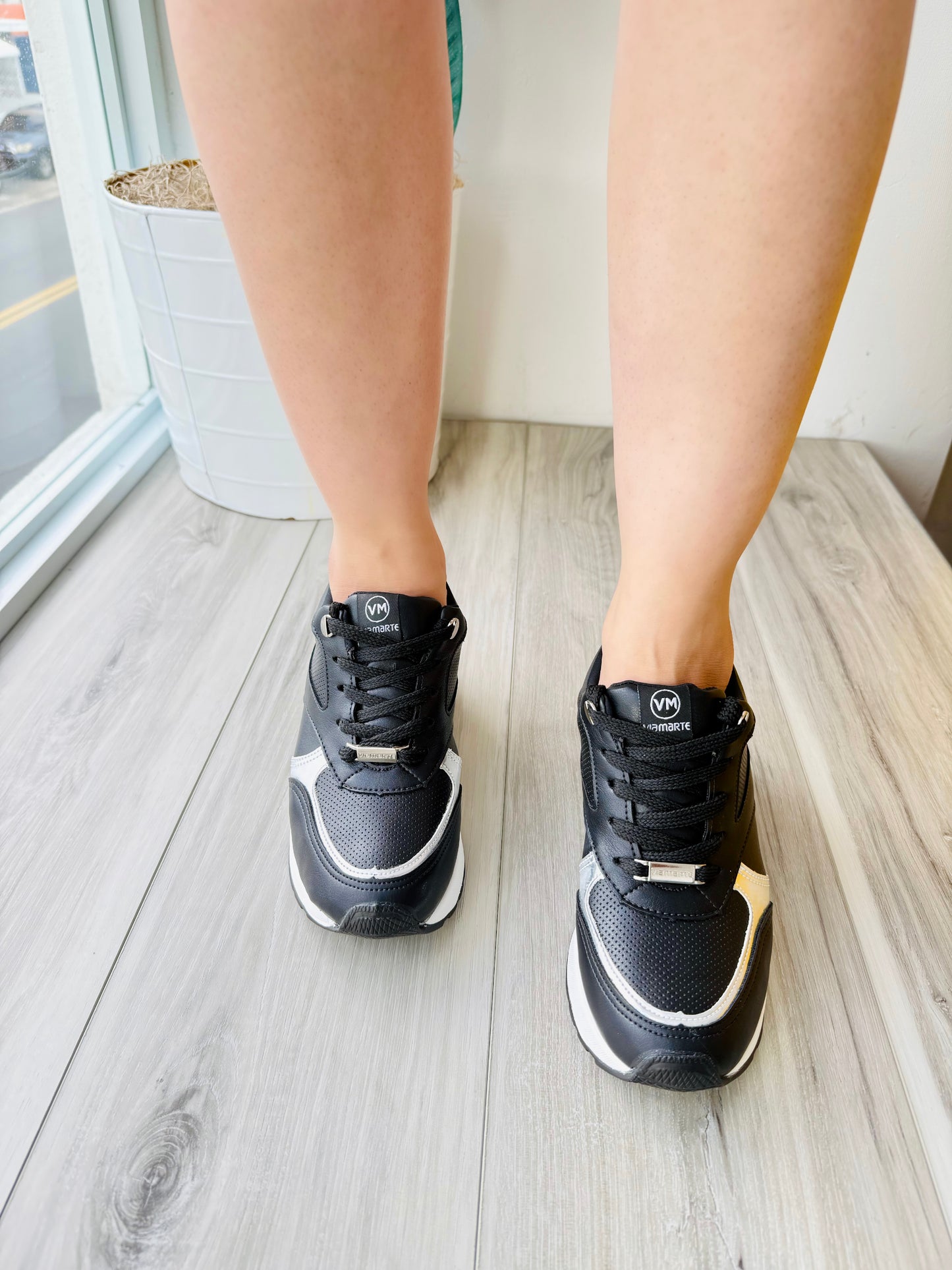 Teodora Black/Silver Heeled Sneaker - Stela The Shoetique