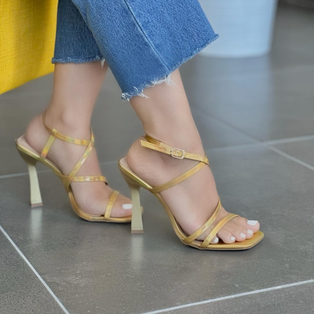 Romina gold holographic heel 5,7,8 - Stela The Shoetique