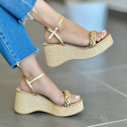 Renata gold wedge - Stela The Shoetique