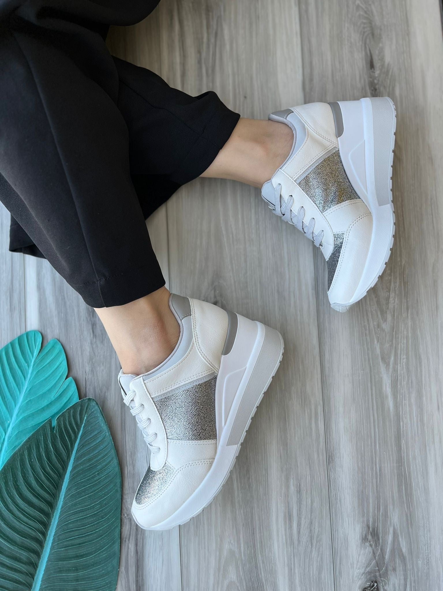 Romy Shiny White Heeled Sneaker - Stela The Shoetique