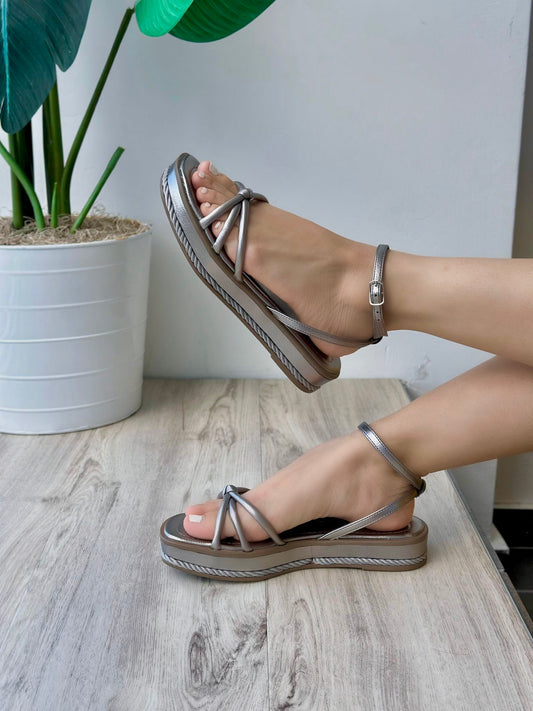 Asia pewter flat - Stela The Shoetique