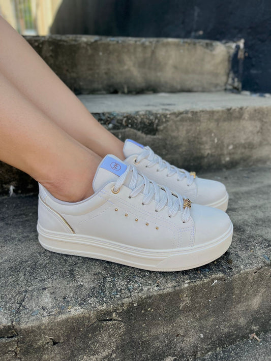 11905-02 Off White Gold Mid High Sneaker