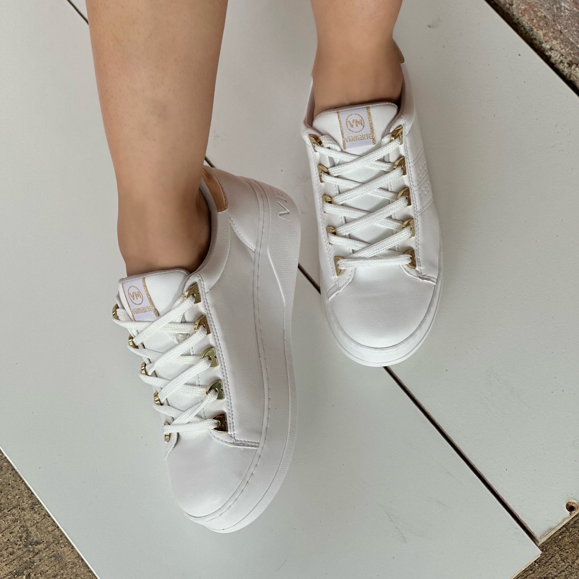 Aixa Gold Details White Sneaker - Stela The Shoetique