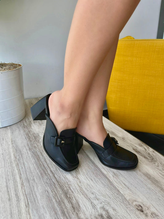 London Heeled Black Mule