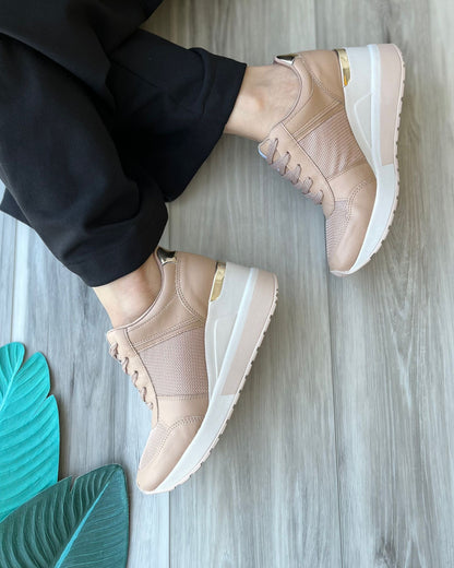 Claudia beige heeled sneaker - Stela The Shoetique