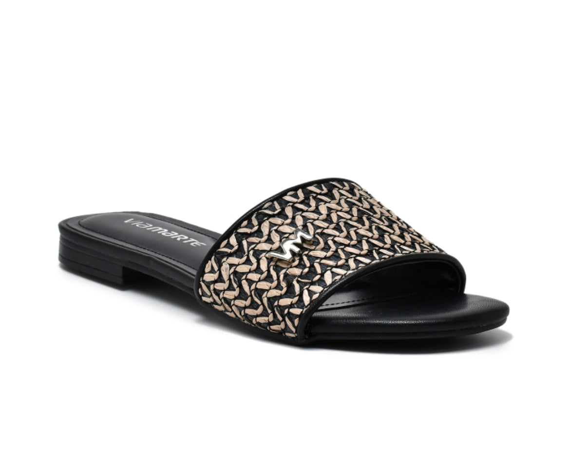 Daira black and creme flat - Stela The Shoetique