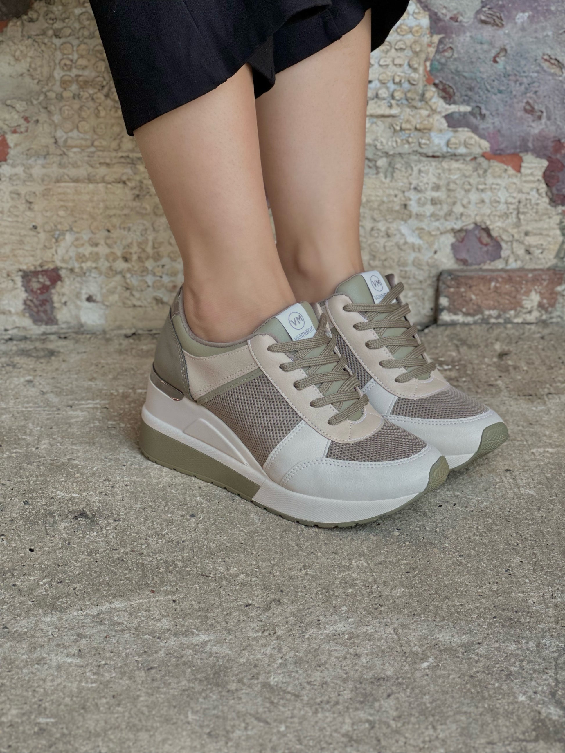 Gabrielle Militar Beige Heeled Sneaker - Stela The Shoetique