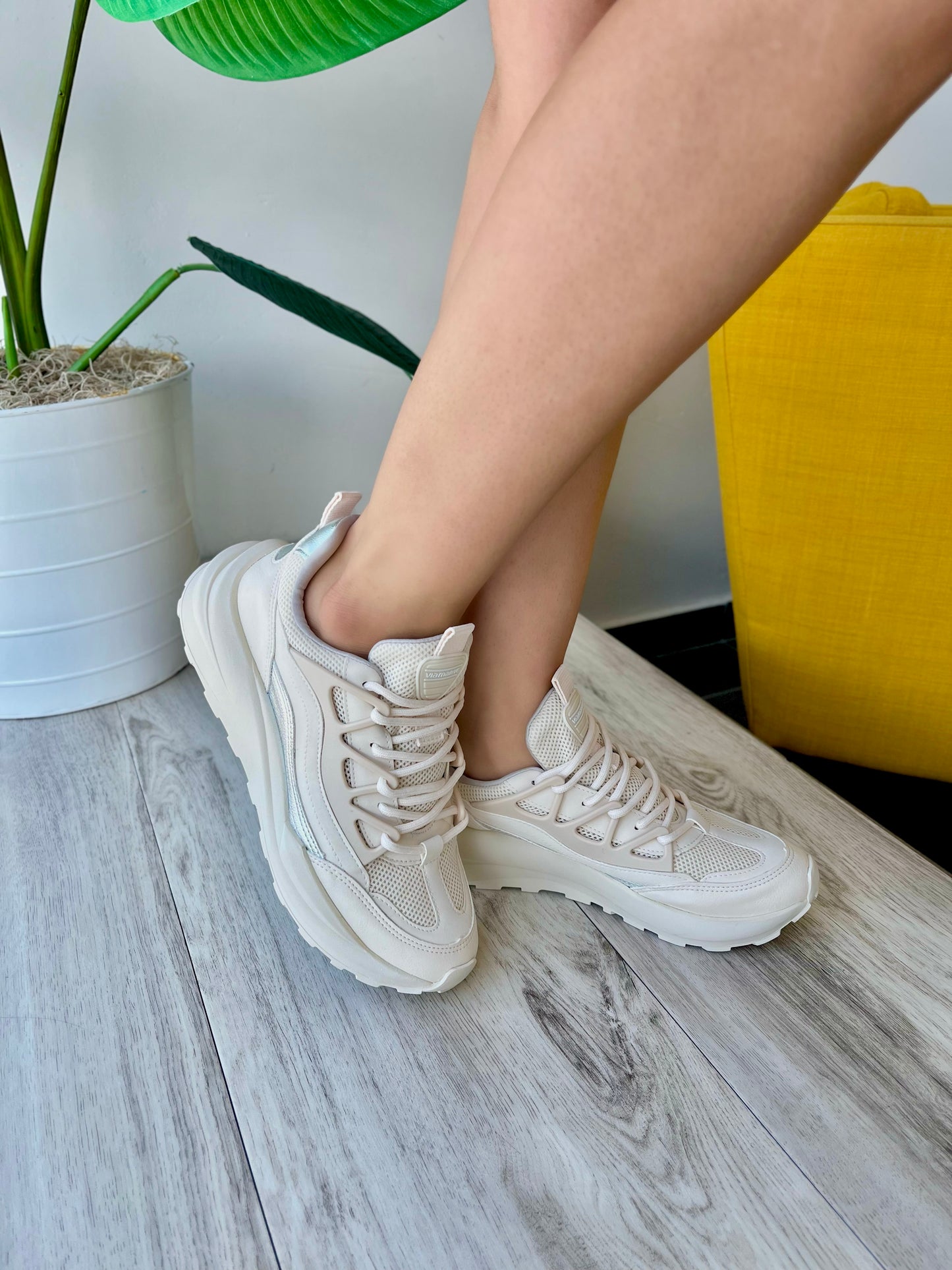 Eloisa Silver Detail Soft Beige Sneaker - Stela The Shoetique