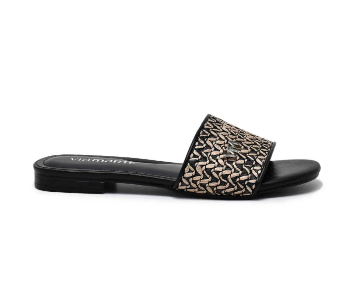 Daira black and creme flat - Stela The Shoetique