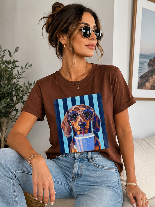Rhinestone pup brown t-shirt