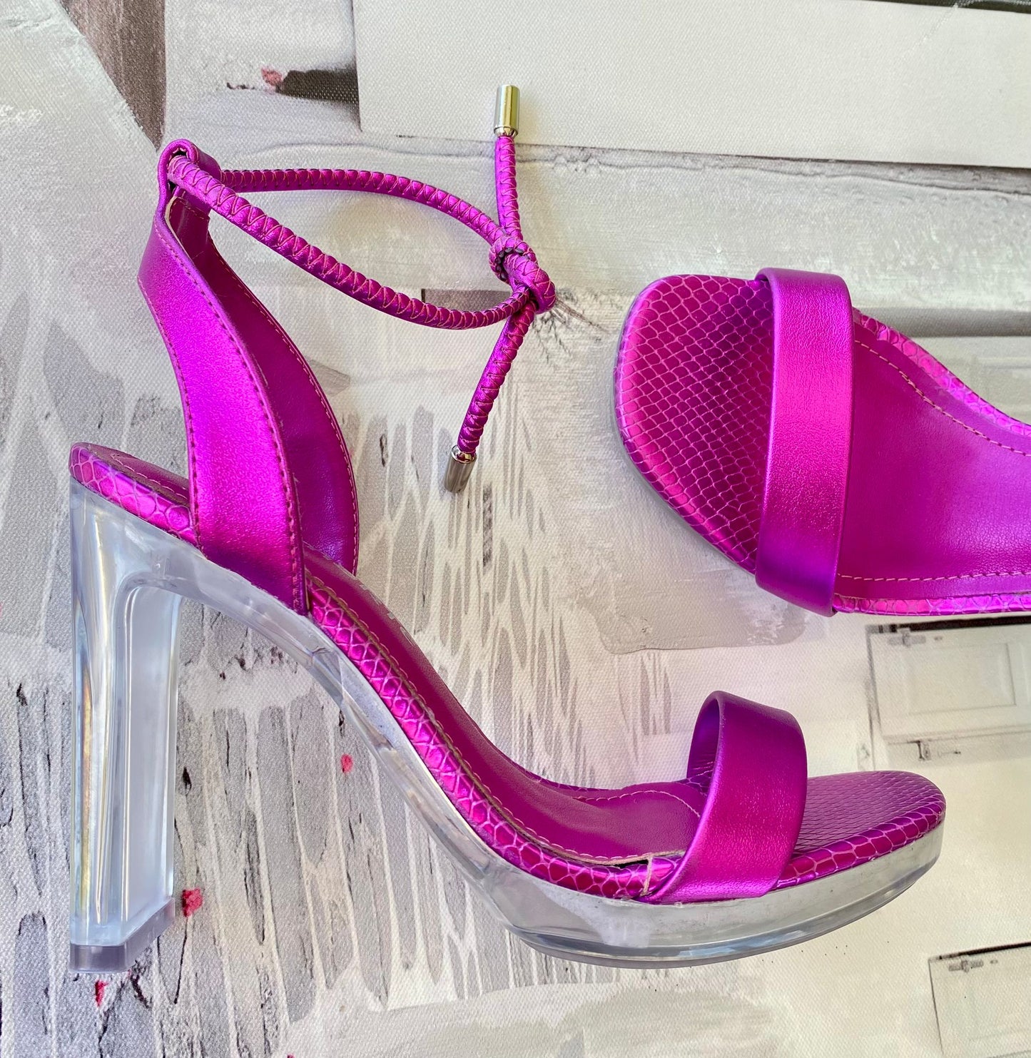Metallic Pink Clear Heel Sandal 15905-01