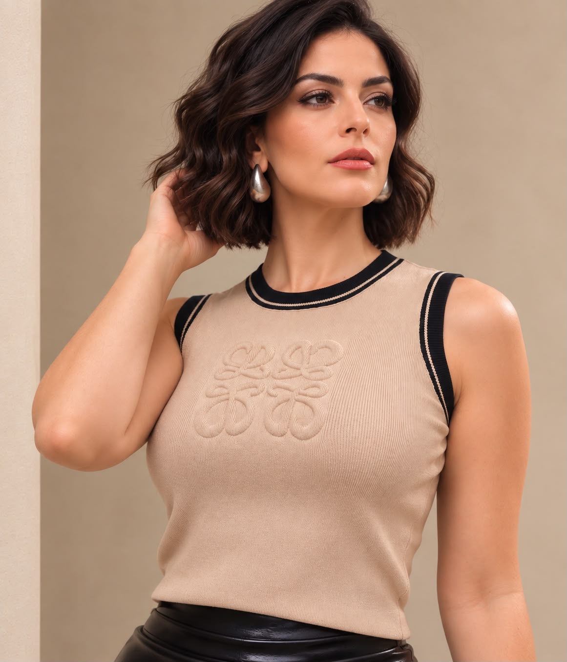 Knitted top black & creme