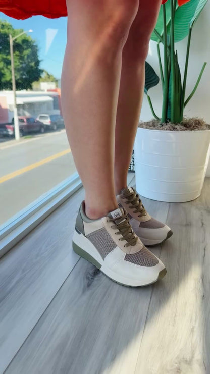 Gabrielle Militar Beige Heeled Sneaker